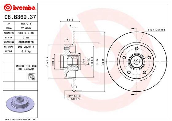 Brembo 08.B369.37 - Bromsskiva xdelar.se