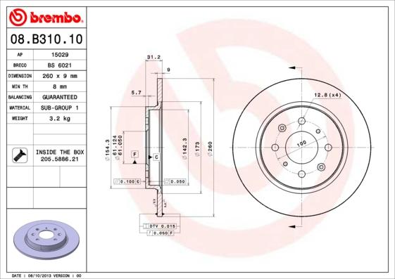 Brembo 08.B310.10 - Bromsskiva xdelar.se