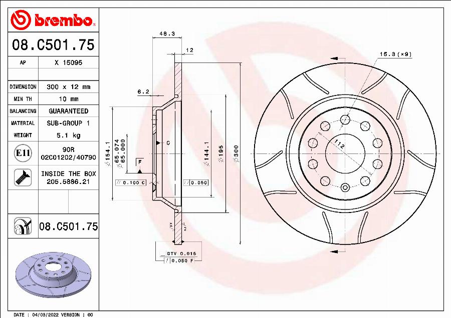 Brembo 08.C501.75 - Bromsskiva xdelar.se