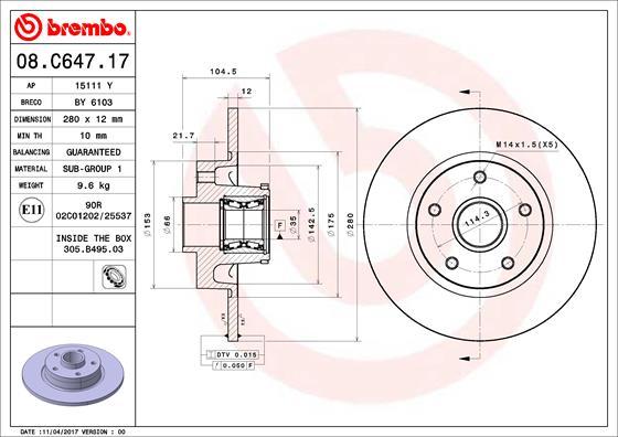 Brembo 08.C647.17 - Bromsskiva xdelar.se