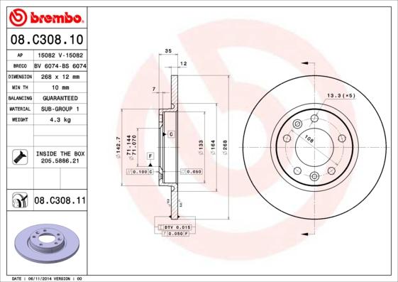 Brembo 08.C308.11 - Bromsskiva xdelar.se