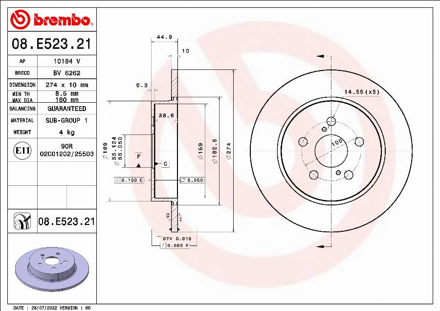 Brembo 08.E523.21 - Bromsskiva xdelar.se