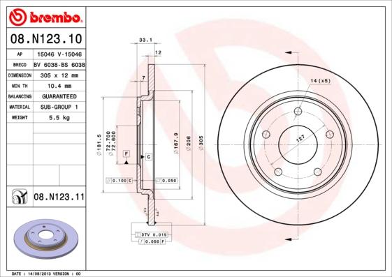 Brembo 08.N123.11 - Bromsskiva xdelar.se