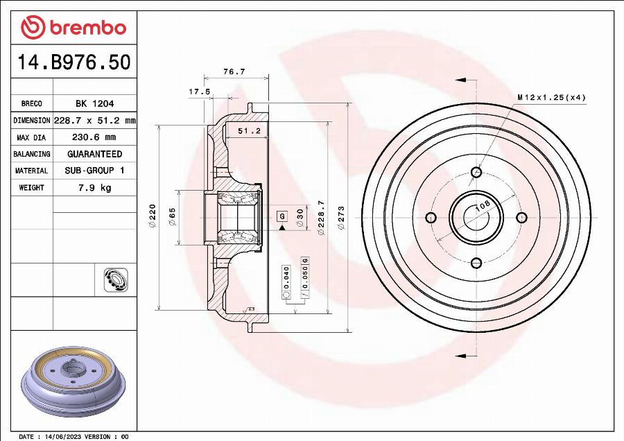 Brembo 14.B976.50 - Bromstrumma xdelar.se