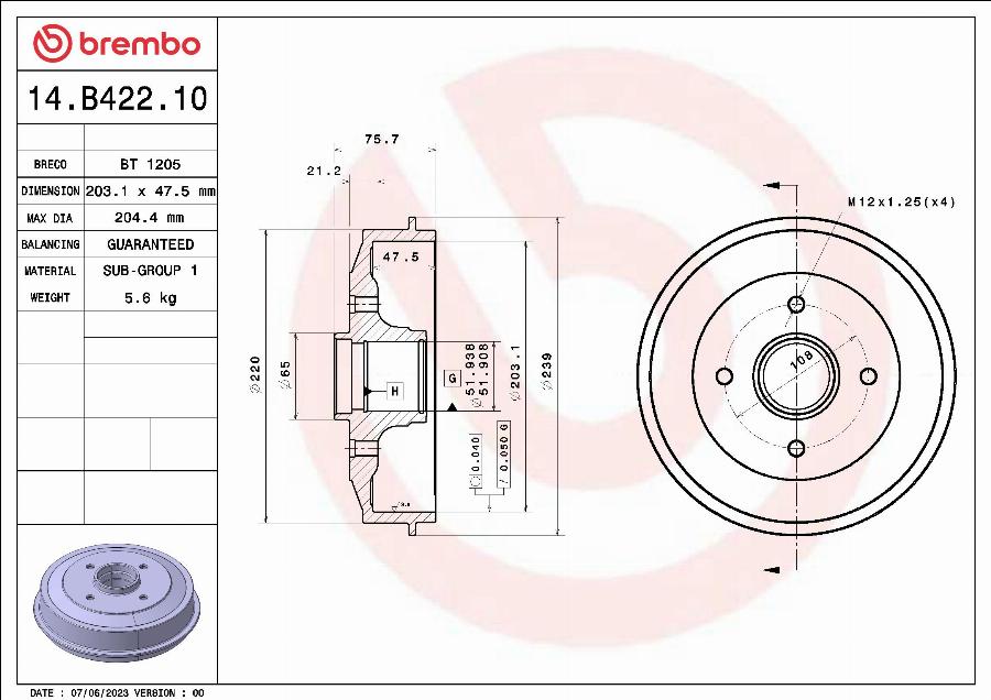 Brembo 14.B422.10 - Bromstrumma xdelar.se