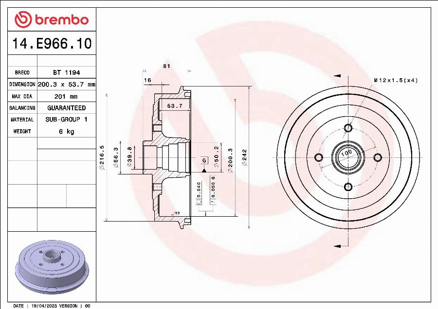 Brembo 14.E966.10 - Bromstrumma xdelar.se