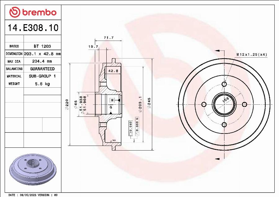 Brembo 14.E308.10 - Bromstrumma xdelar.se