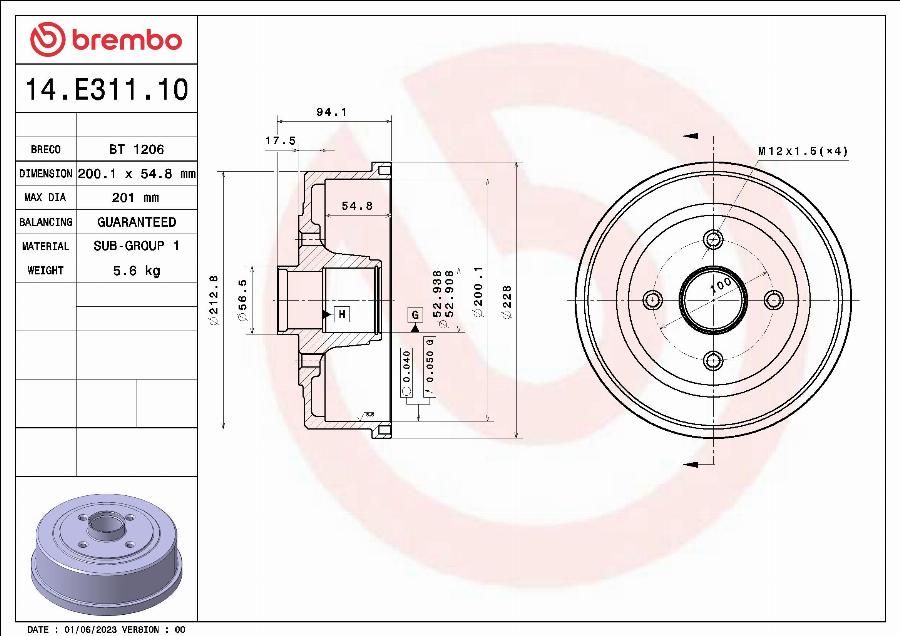 Brembo 14.E311.10 - Bromstrumma xdelar.se