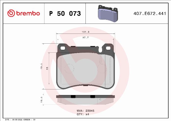 Brembo P 50 073X - Bromsbeläggssats, skivbroms xdelar.se