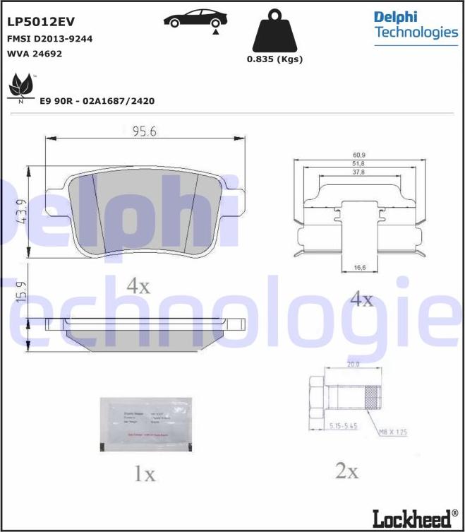 Delphi LP5012EV - Bromsbeläggssats, skivbroms xdelar.se