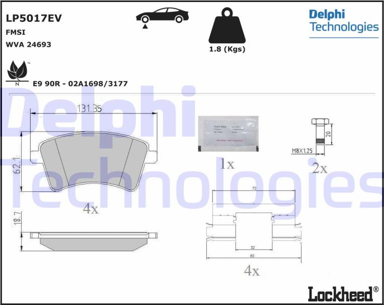 Delphi LP5017EV - Bromsbeläggssats, skivbroms xdelar.se