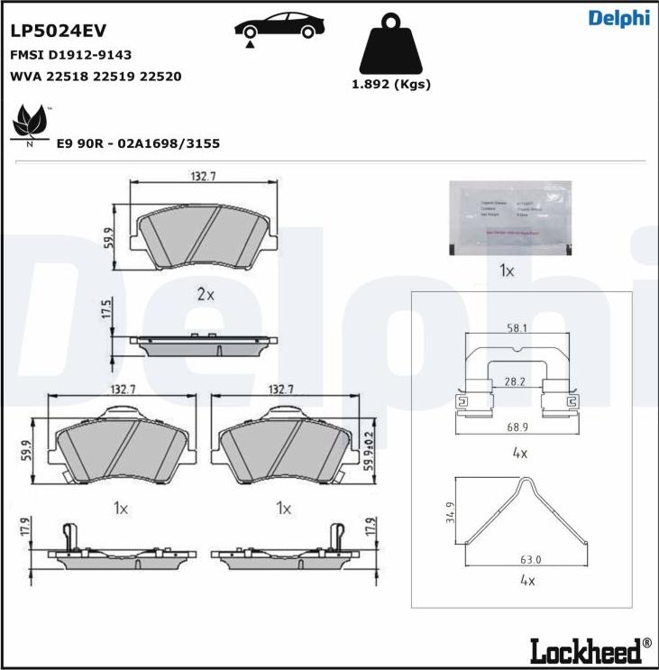 Delphi LP5024EV - Bromsbeläggssats, skivbroms xdelar.se