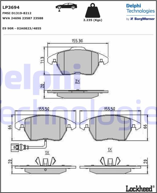 Delphi LP3694 - Bromsbeläggssats, skivbroms xdelar.se