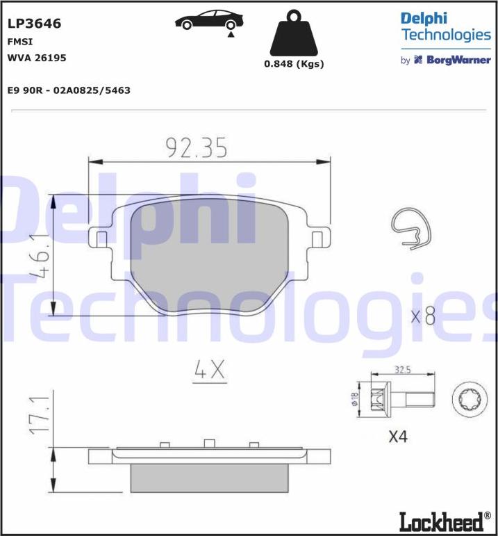 Delphi LP3646 - Bromsbeläggssats, skivbroms xdelar.se