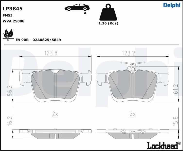 Delphi LP3845 - Bromsbeläggssats, skivbroms xdelar.se