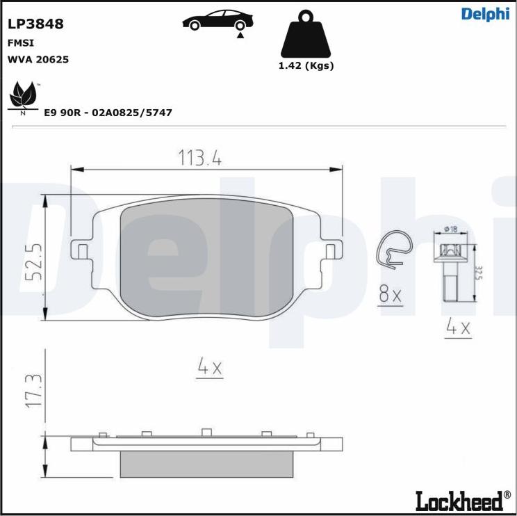 Delphi LP3848 - Bromsbeläggssats, skivbroms xdelar.se