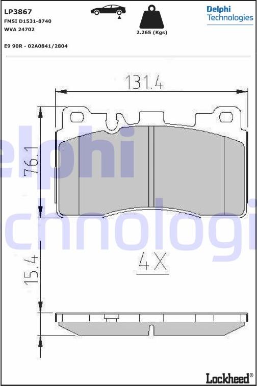 Delphi LP3867 - Bromsbeläggssats, skivbroms xdelar.se