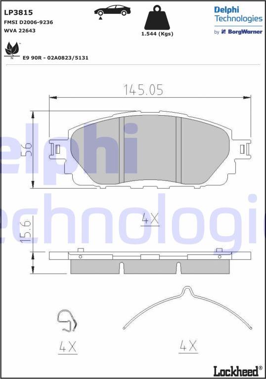 Delphi LP3815 - Bromsbeläggssats, skivbroms xdelar.se