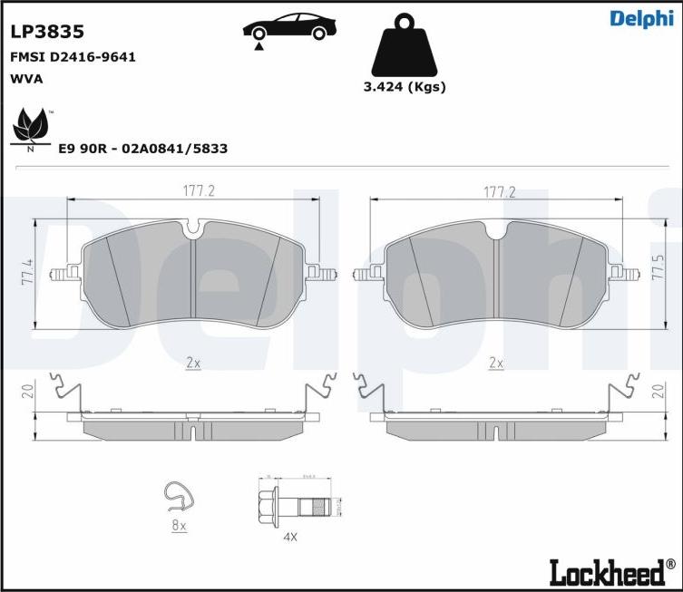 Delphi LP3835 - Bromsbeläggssats, skivbroms xdelar.se