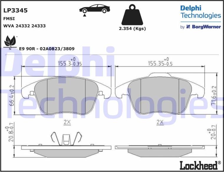 Delphi LP3345 - Bromsbeläggssats, skivbroms xdelar.se