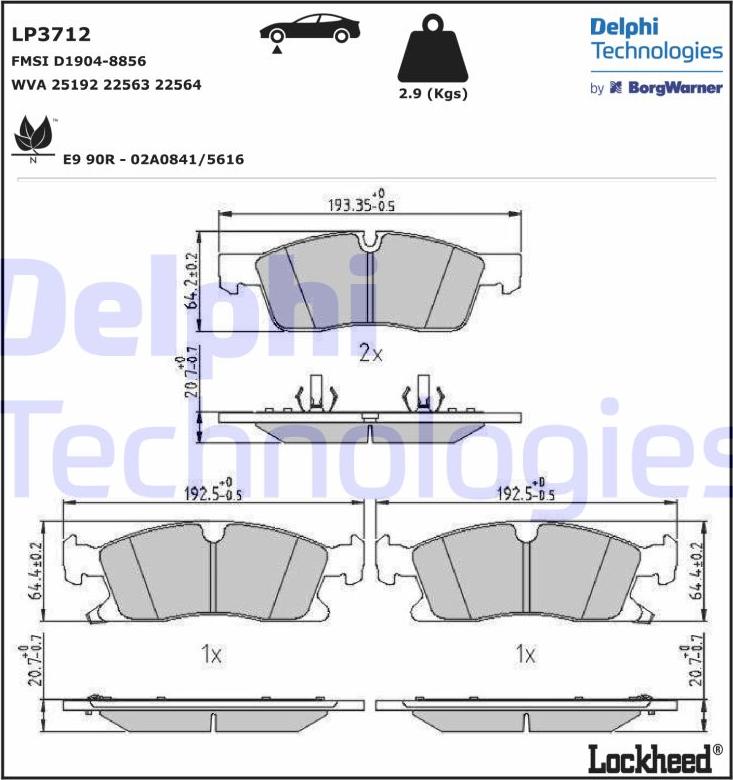 Delphi LP3712 - Bromsbeläggssats, skivbroms xdelar.se