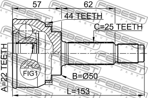 Febest 0410-004A44 - Ledsats, drivaxel xdelar.se