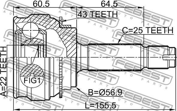 Febest 0410-CSA43 - Ledsats, drivaxel xdelar.se