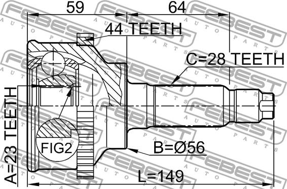 Febest 0510-018A44 - Ledsats, drivaxel xdelar.se