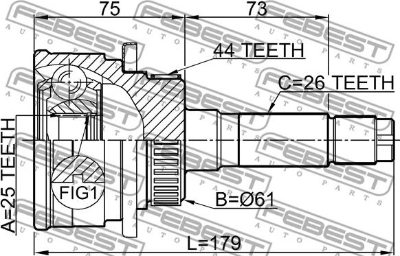 Febest 0510-B25A44 - Ledsats, drivaxel xdelar.se