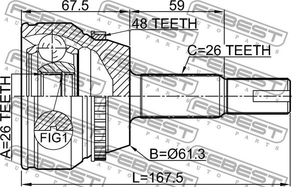 Febest 0110-ACV40L26A48 - Ledsats, drivaxel xdelar.se