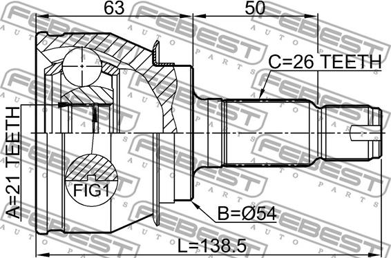 Febest 1910-R50 - Ledsats, drivaxel xdelar.se