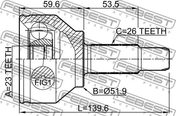 Febest 1910-R60 - Ledsats, drivaxel xdelar.se