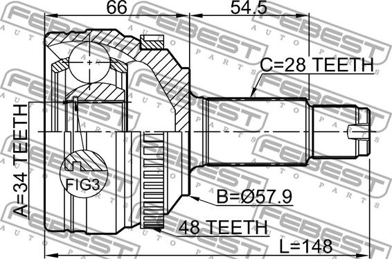 Febest 1410-NAA48 - Ledsats, drivaxel xdelar.se