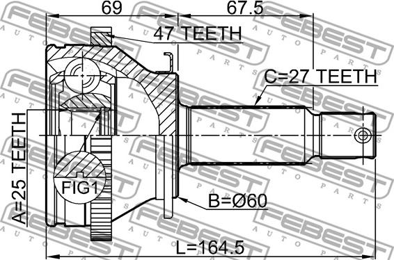 Febest 2210-NS27A47 - Ledsats, drivaxel xdelar.se