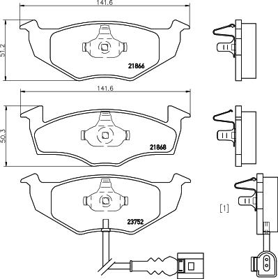 HELLA 8DB 355 009-801 - Bromsbeläggssats, skivbroms xdelar.se