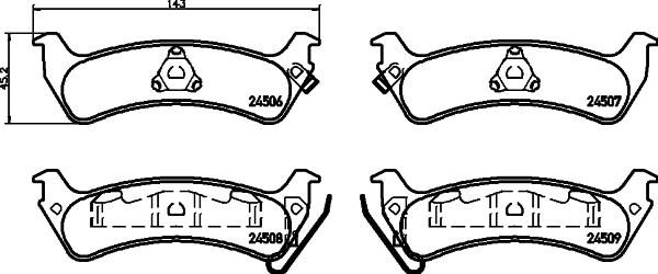 HELLA 8DB 355 013-091 - Bromsbeläggssats, skivbroms xdelar.se