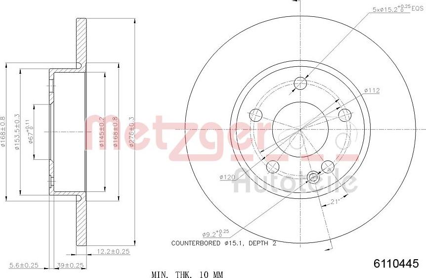 Metzger 6110445 - Bromsskiva xdelar.se