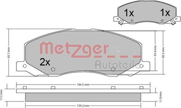 Metzger 1170468 - Bromsbeläggssats, skivbroms xdelar.se