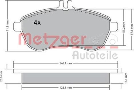 Metzger 1170046 - Bromsbeläggssats, skivbroms xdelar.se