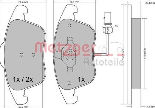 Metzger 1170156 - Bromsbeläggssats, skivbroms xdelar.se