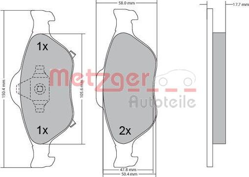 Metzger 1170287 - Bromsbeläggssats, skivbroms xdelar.se