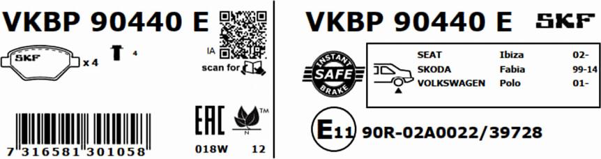 SKF VKBP 90440 E - Bromsbeläggssats, skivbroms xdelar.se