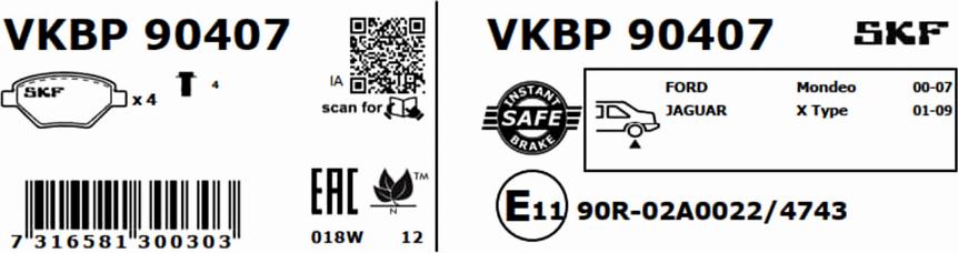 SKF VKBP 90407 - Bromsbeläggssats, skivbroms xdelar.se