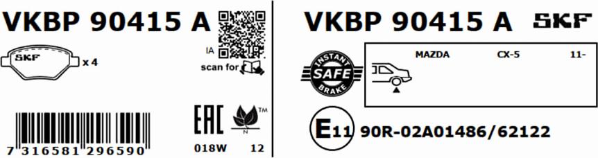 SKF VKBP 90415 A - Bromsbeläggssats, skivbroms xdelar.se