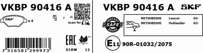 SKF VKBP 90416 A - Bromsbeläggssats, skivbroms xdelar.se