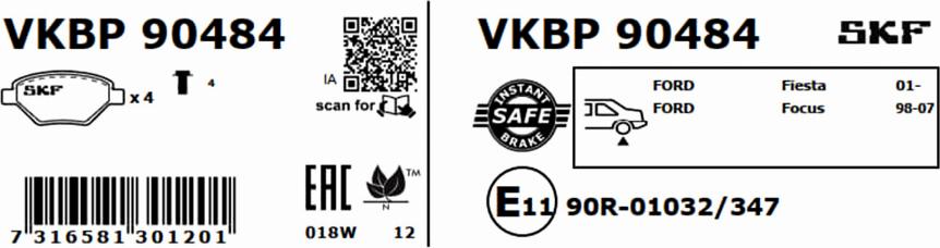 SKF VKBP 90484 - Bromsbeläggssats, skivbroms xdelar.se