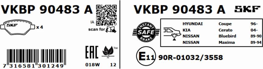 SKF VKBP 90483 A - Bromsbeläggssats, skivbroms xdelar.se