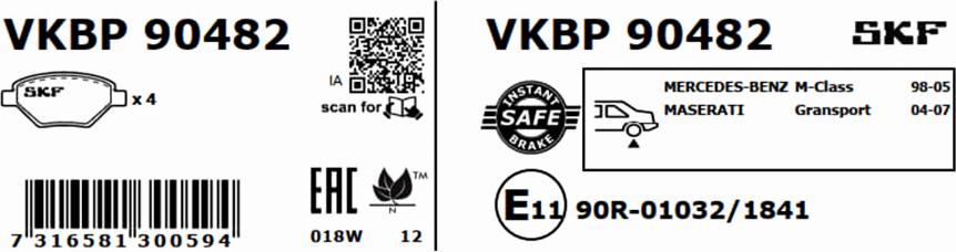 SKF VKBP 90482 - Bromsbeläggssats, skivbroms xdelar.se