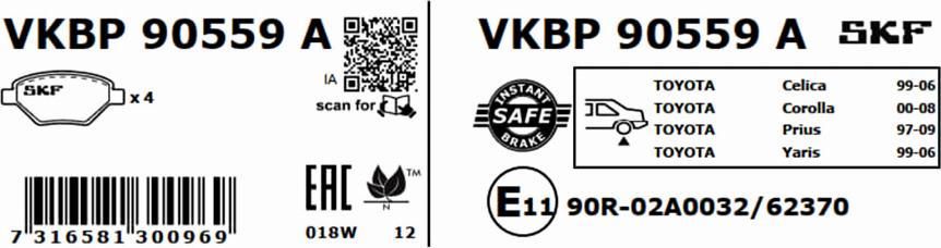 SKF VKBP 90559 A - Bromsbeläggssats, skivbroms xdelar.se