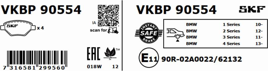 SKF VKBP 90554 - Bromsbeläggssats, skivbroms xdelar.se